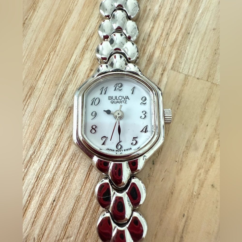 Vintage 90s Bulova ladies silver tone dainty watch NEW BATTERY